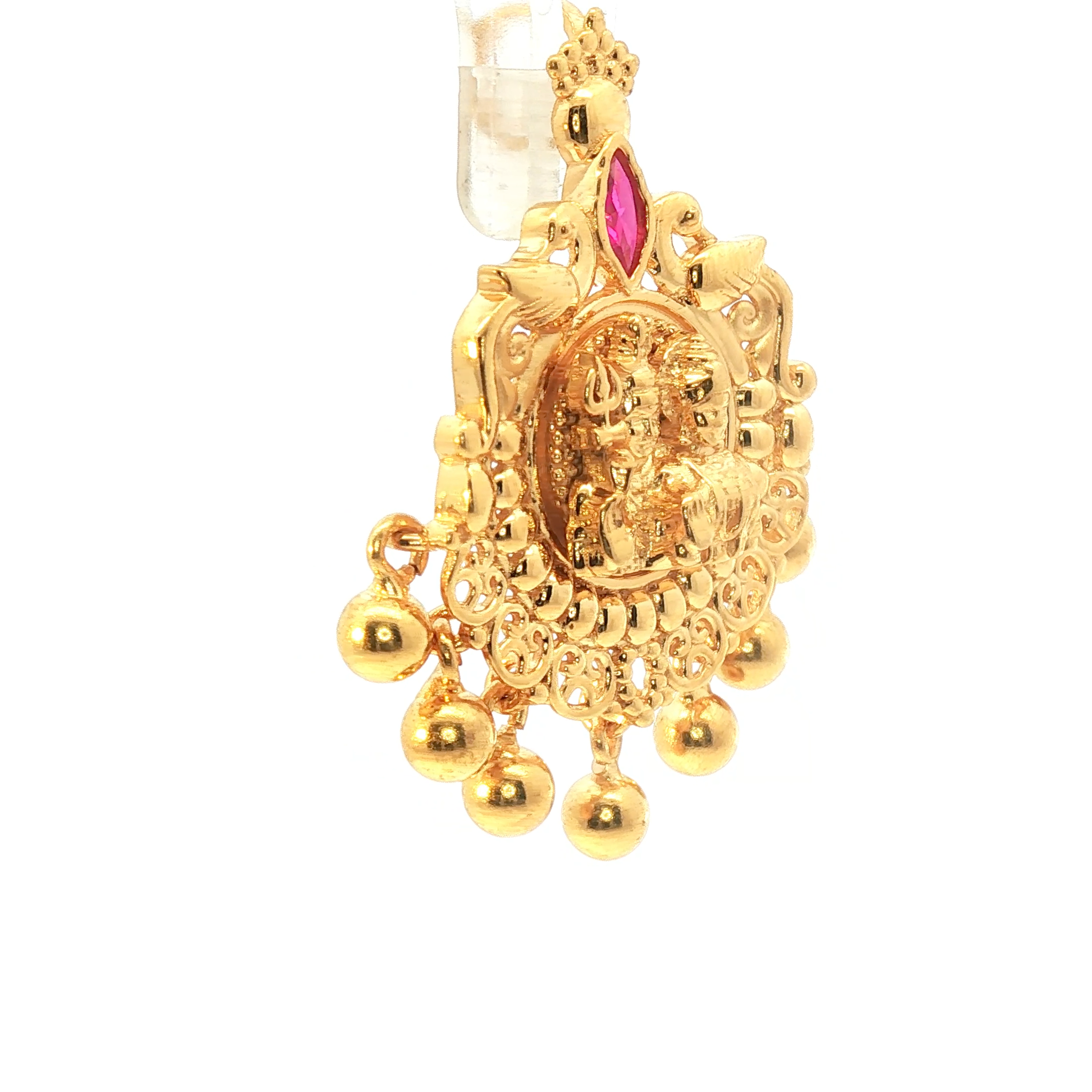 Yellow Gold Pendant with Reddish Purple Ruby Cabochon