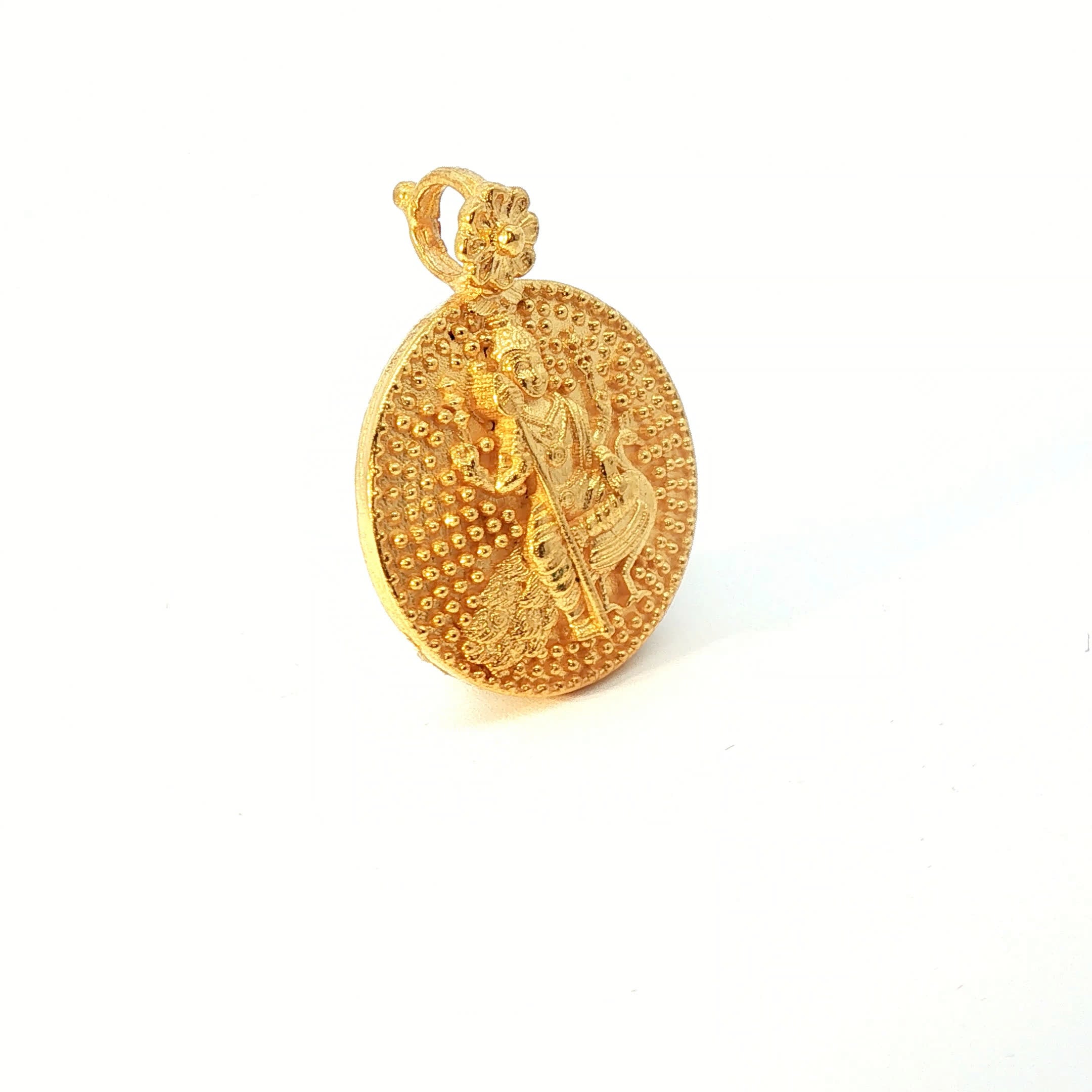 Traditional Yellow Gold Hindu Deity Relief Circular Pendant