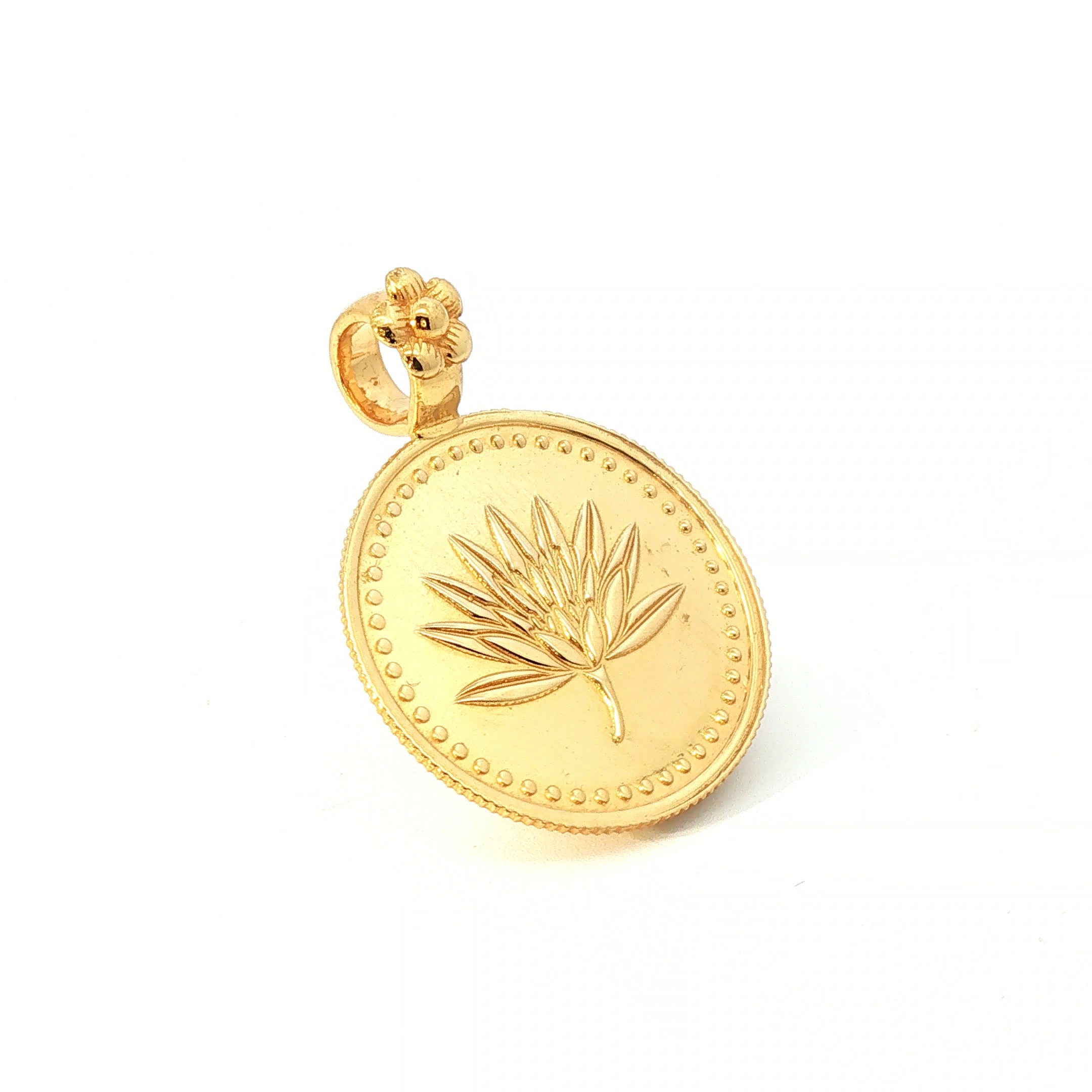 Lotus Motif Yellow Gold Medallion Pendant with Floral Bail