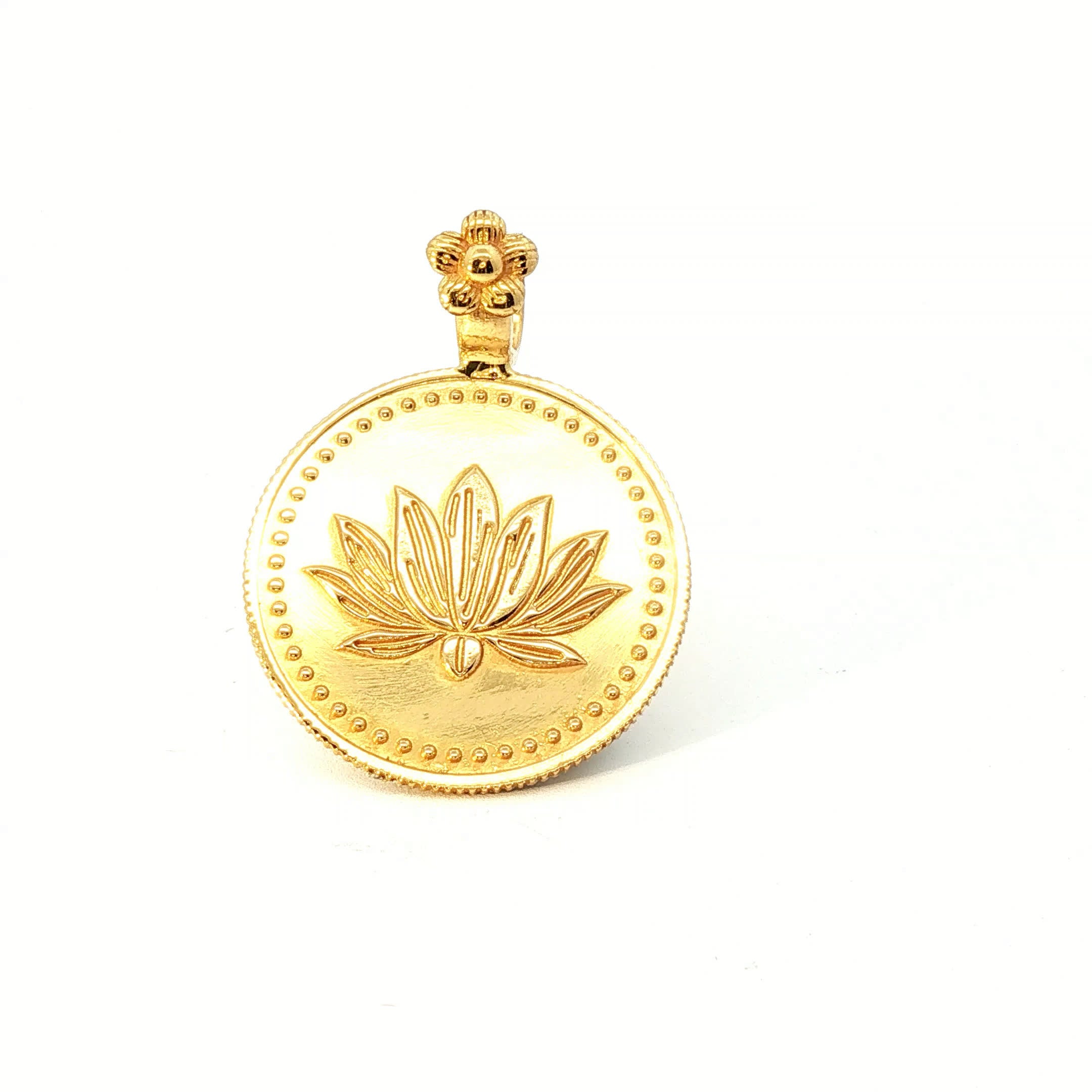 Yellow Gold Lotus Embossed Medallion Pendant with Floral Motif Bail