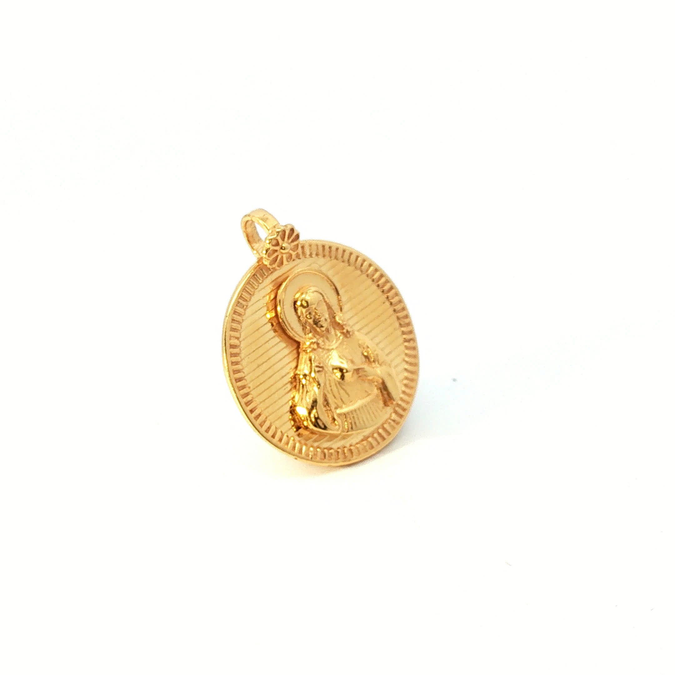 Religious Virgin Mary Medallion Pendant in Yellow Gold