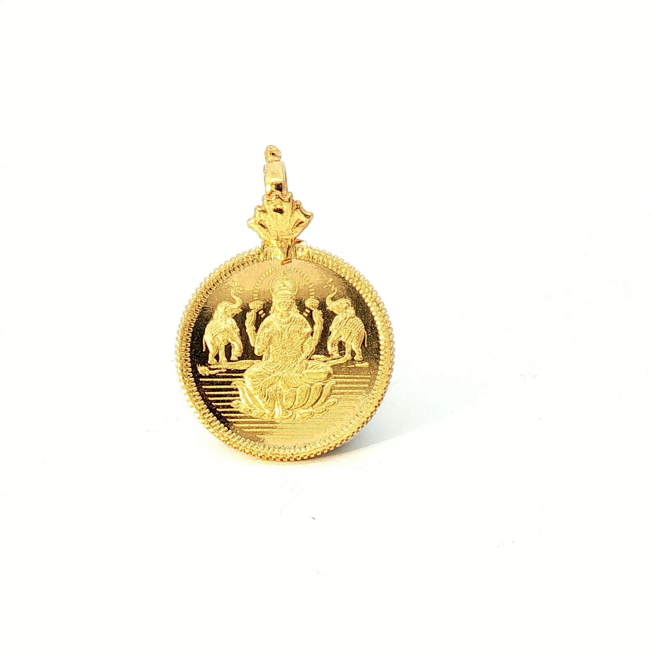 Yellow Gold Lakshmi Coin Pendant with Beaded Border
