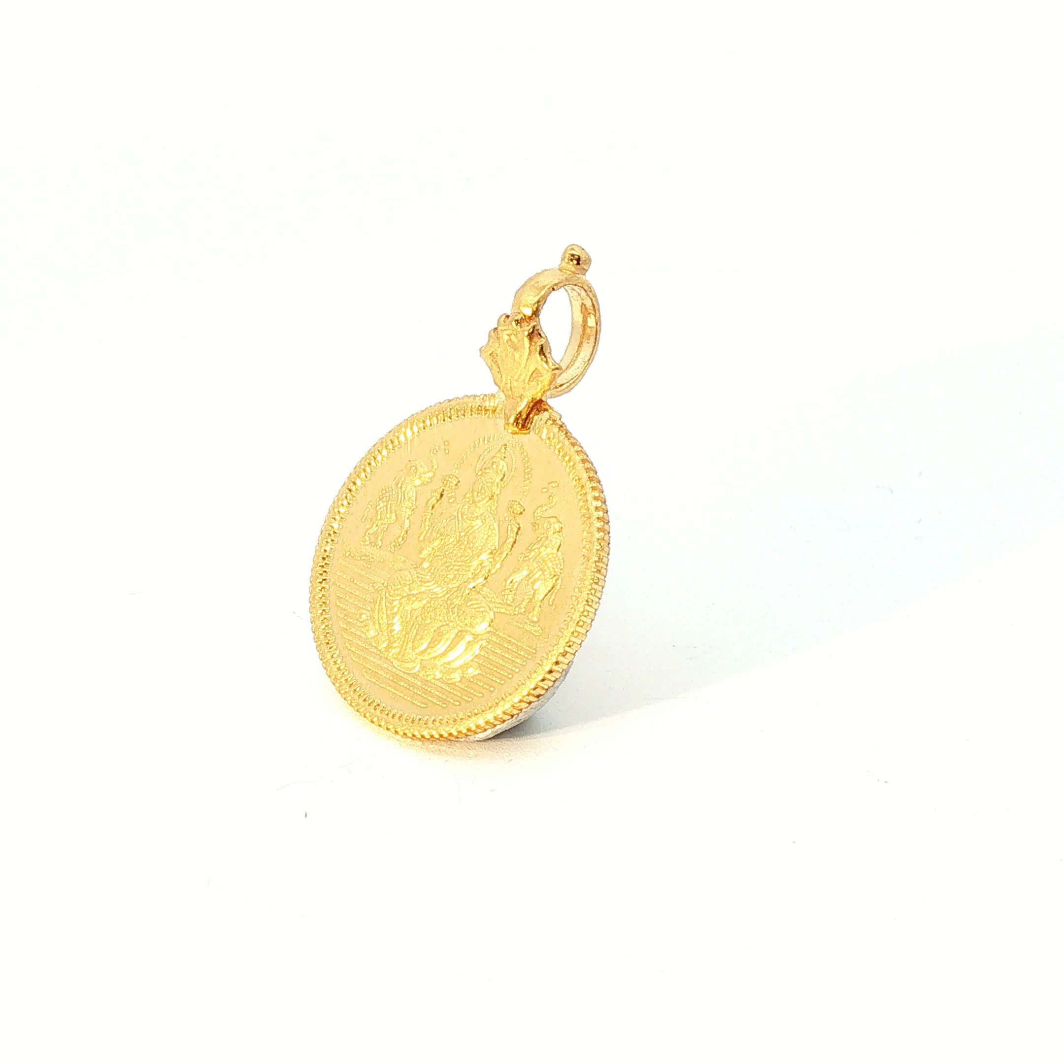 Yellow Gold Lakshmi Coin Pendant with Beaded Border