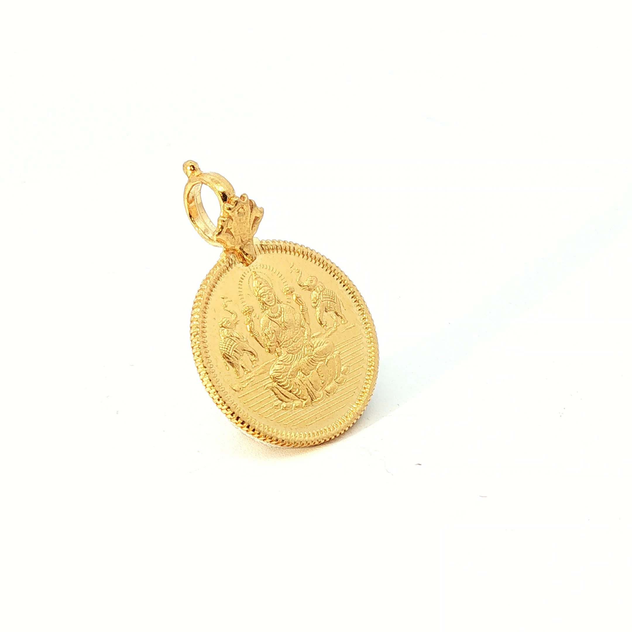 Yellow Gold Lakshmi Coin Pendant with Beaded Border
