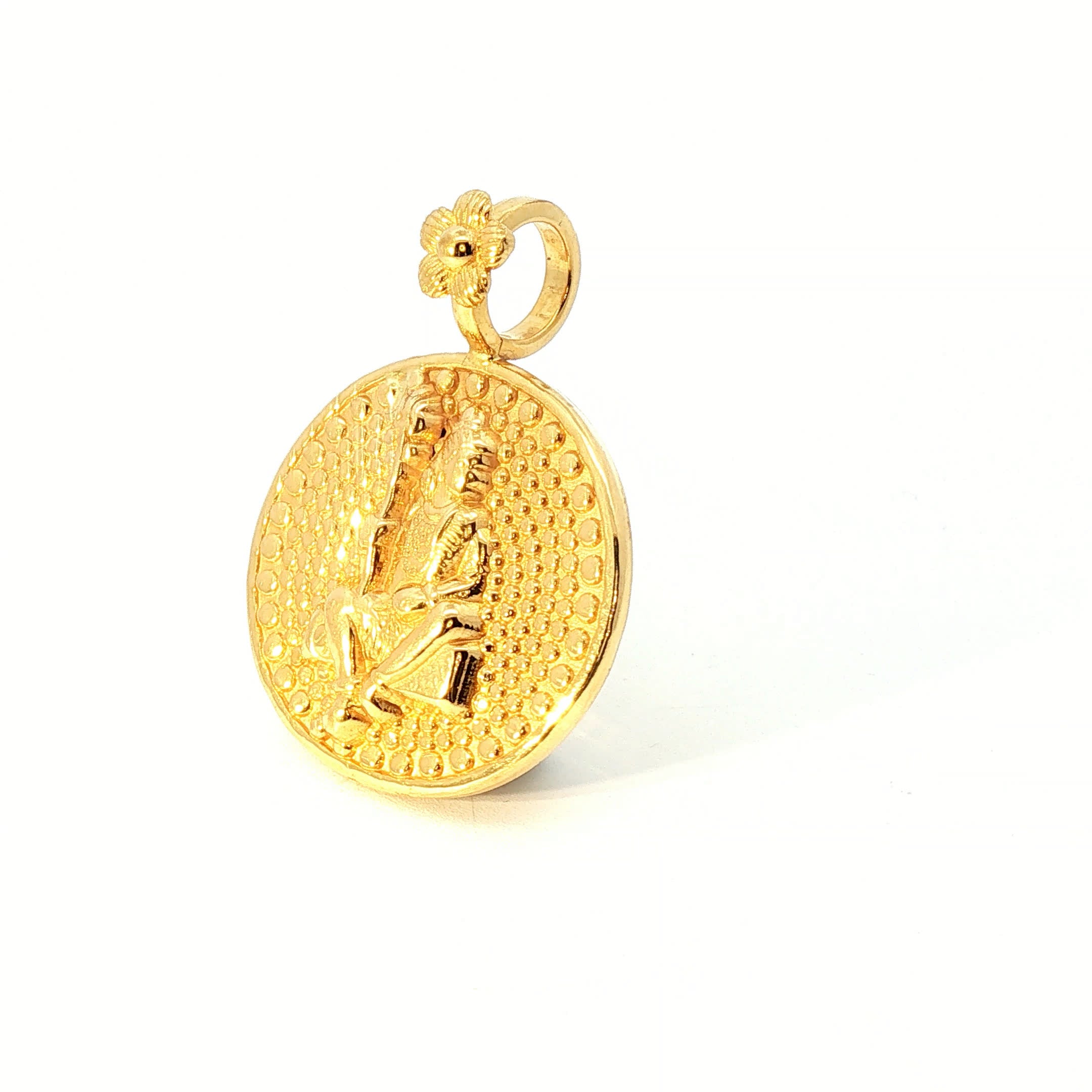 Traditional Yellow Gold Medallion Pendant with Floral Bail