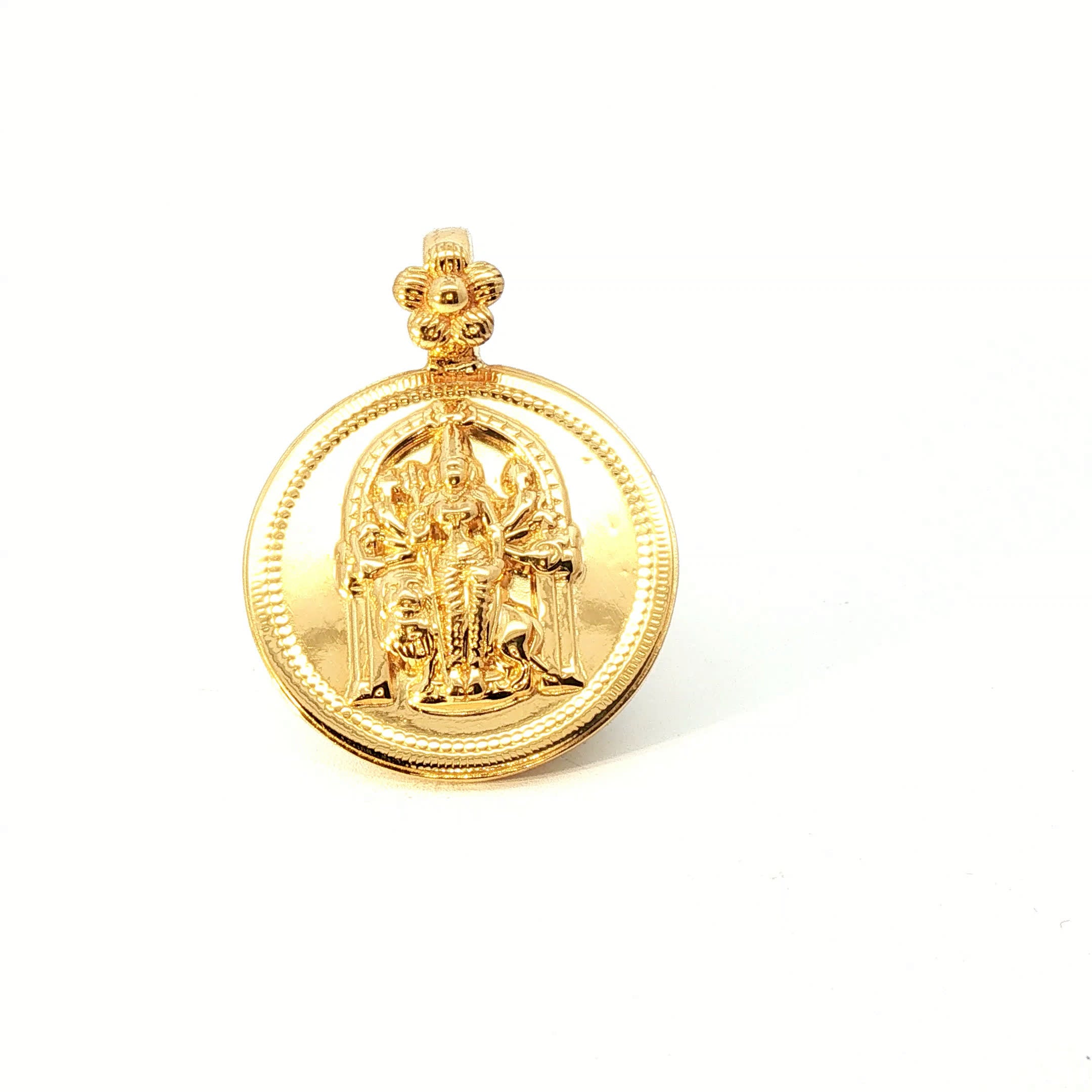 Yellow Gold Religious Embossed Coin Pendant with Floral Bail