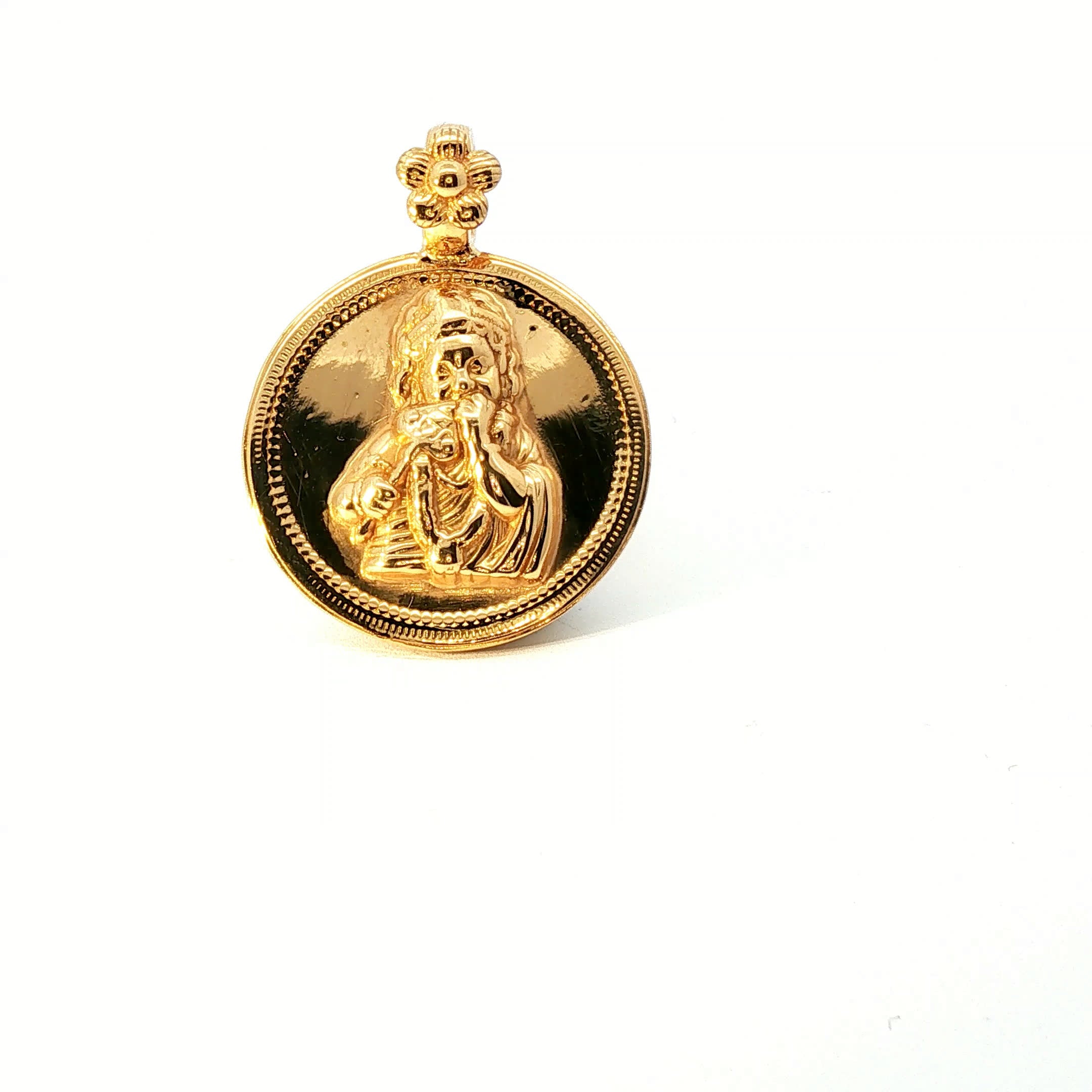 Religious Yellow Gold Lord Krishna Embossed Medallion Pendant