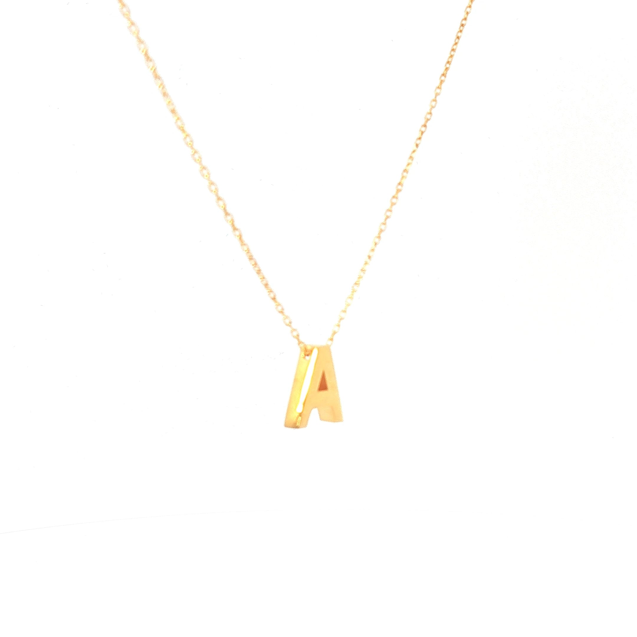 Yellow Gold Initial A Charm Necklace