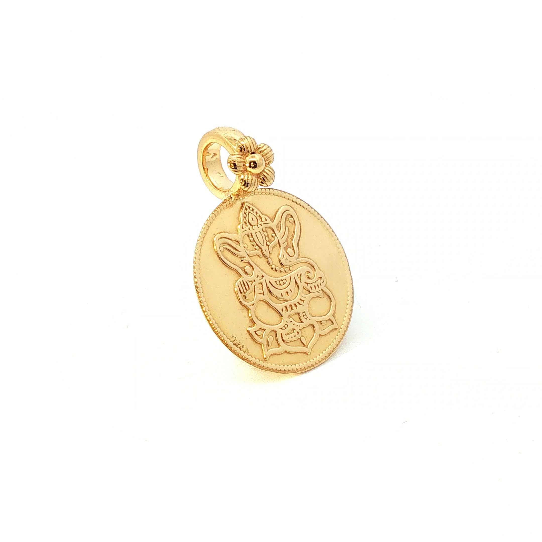Religious Ganesha Engraved Yellow Gold Coin Pendant