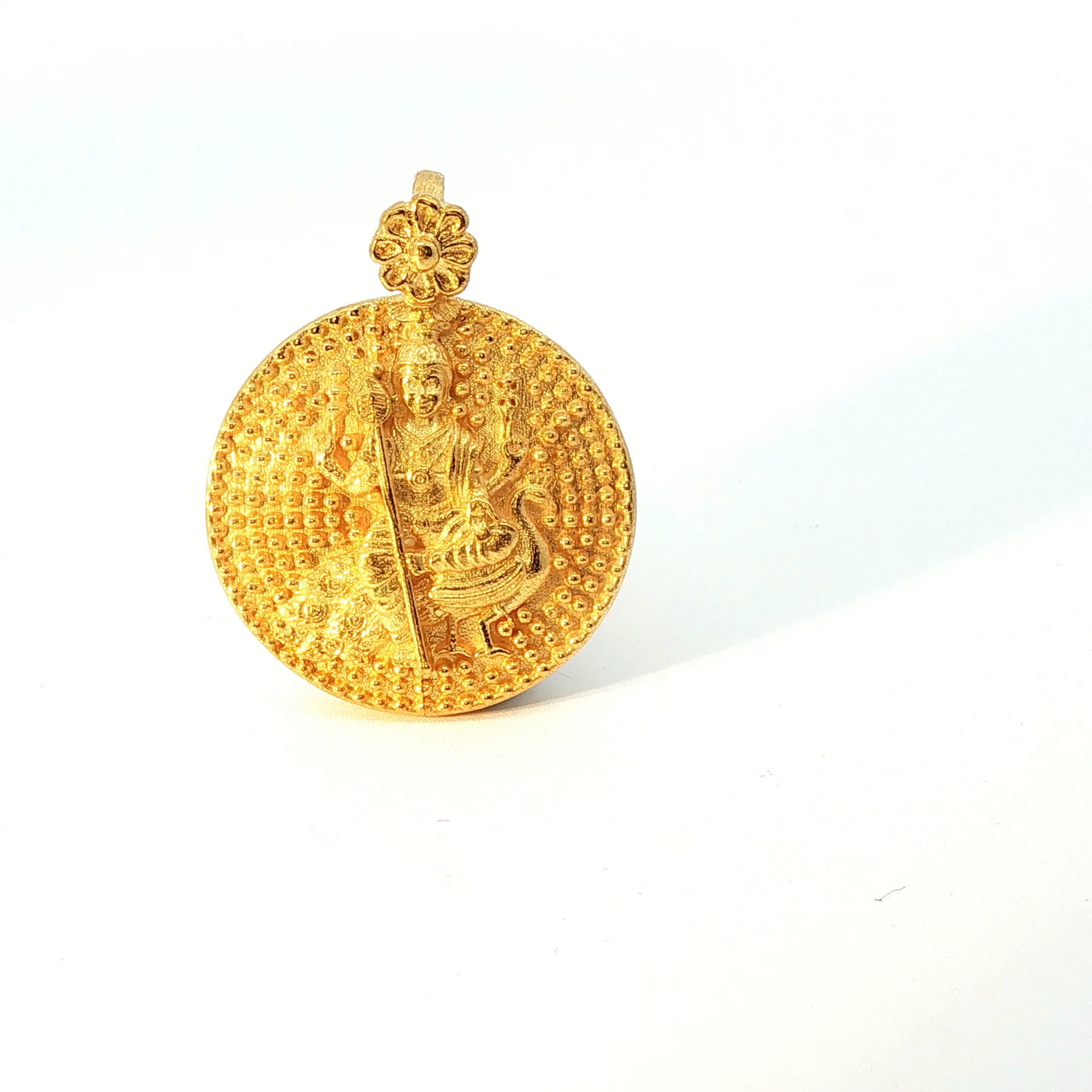 Traditional Yellow Gold Hindu Deity Relief Circular Pendant