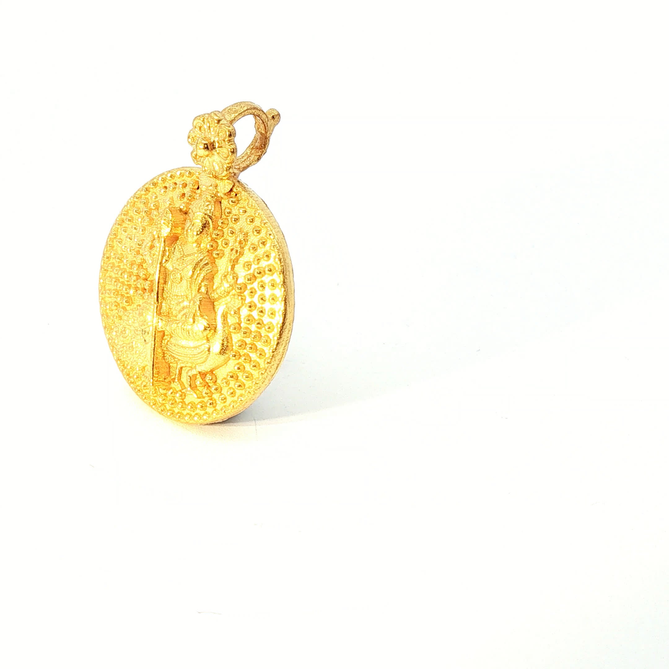 Traditional Yellow Gold Hindu Deity Relief Circular Pendant