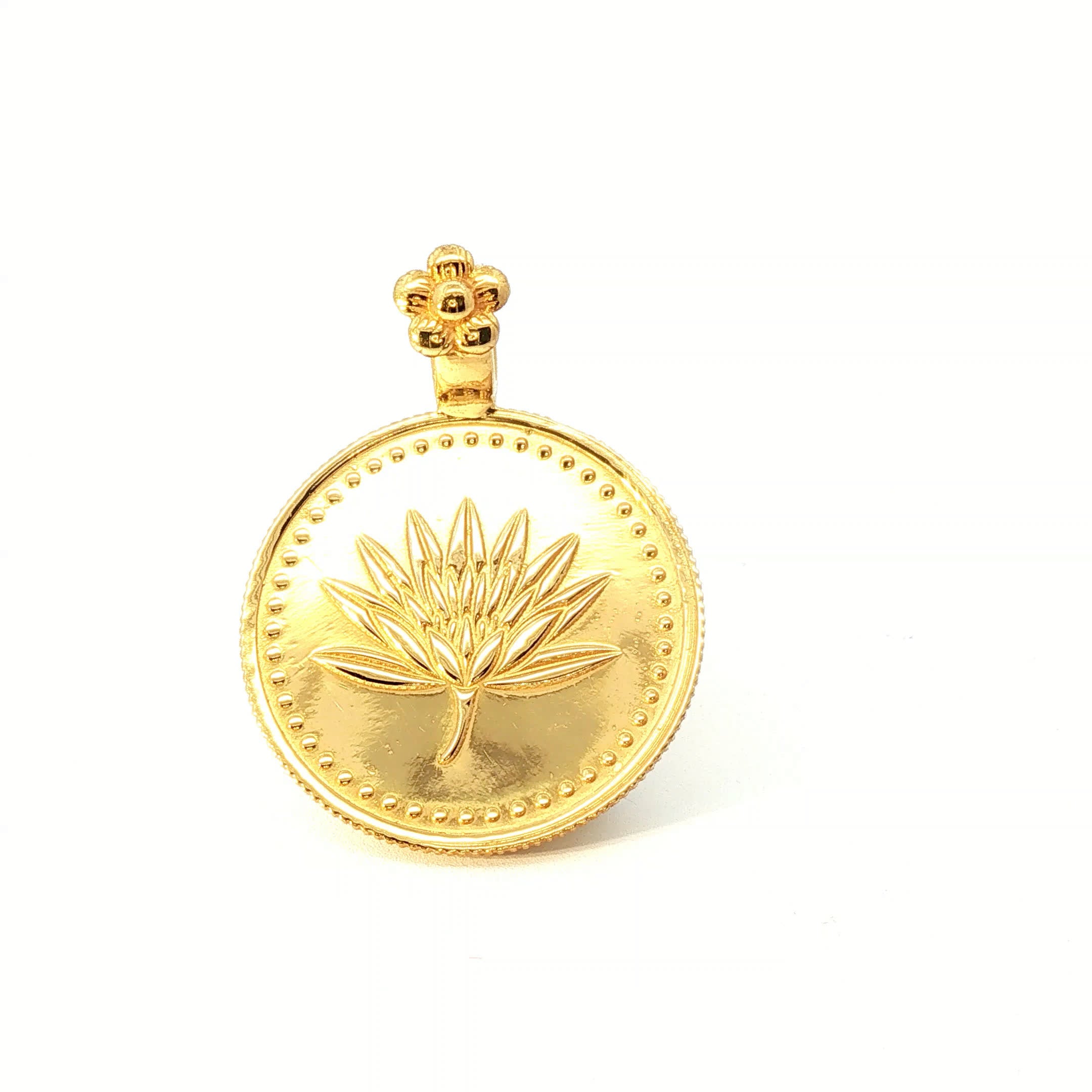 Lotus Motif Yellow Gold Medallion Pendant with Floral Bail