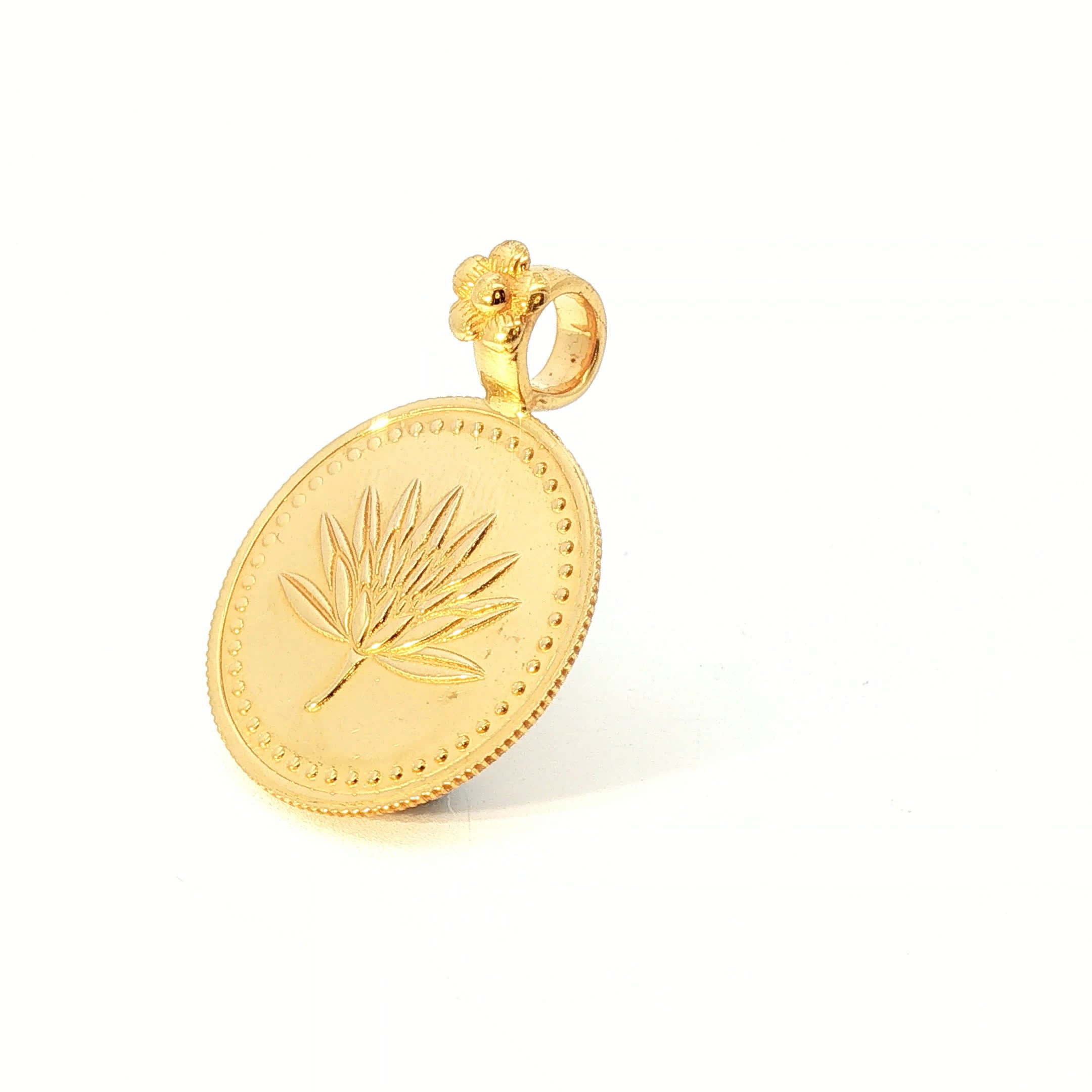 Lotus Motif Yellow Gold Medallion Pendant with Floral Bail