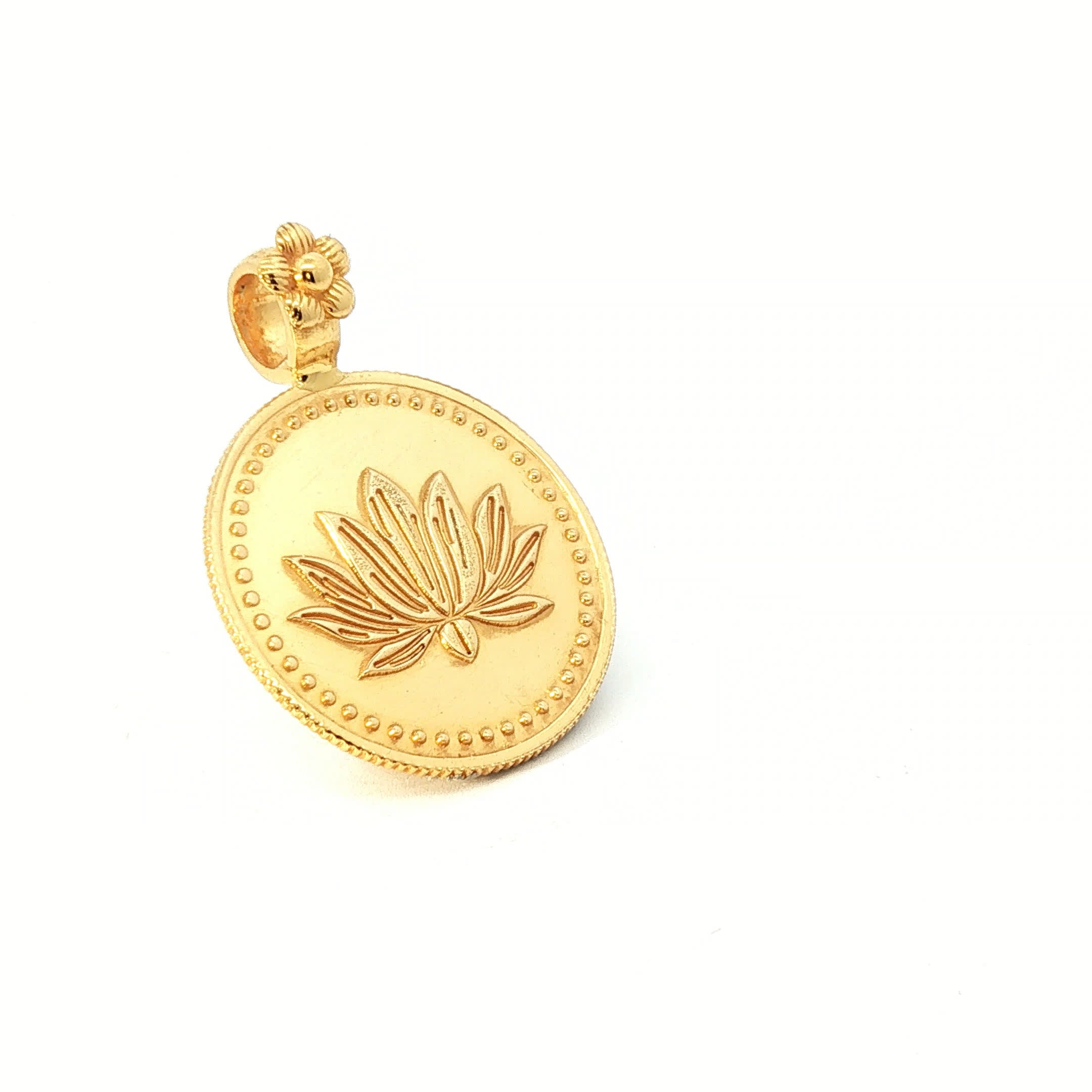 Yellow Gold Lotus Embossed Medallion Pendant with Floral Motif Bail
