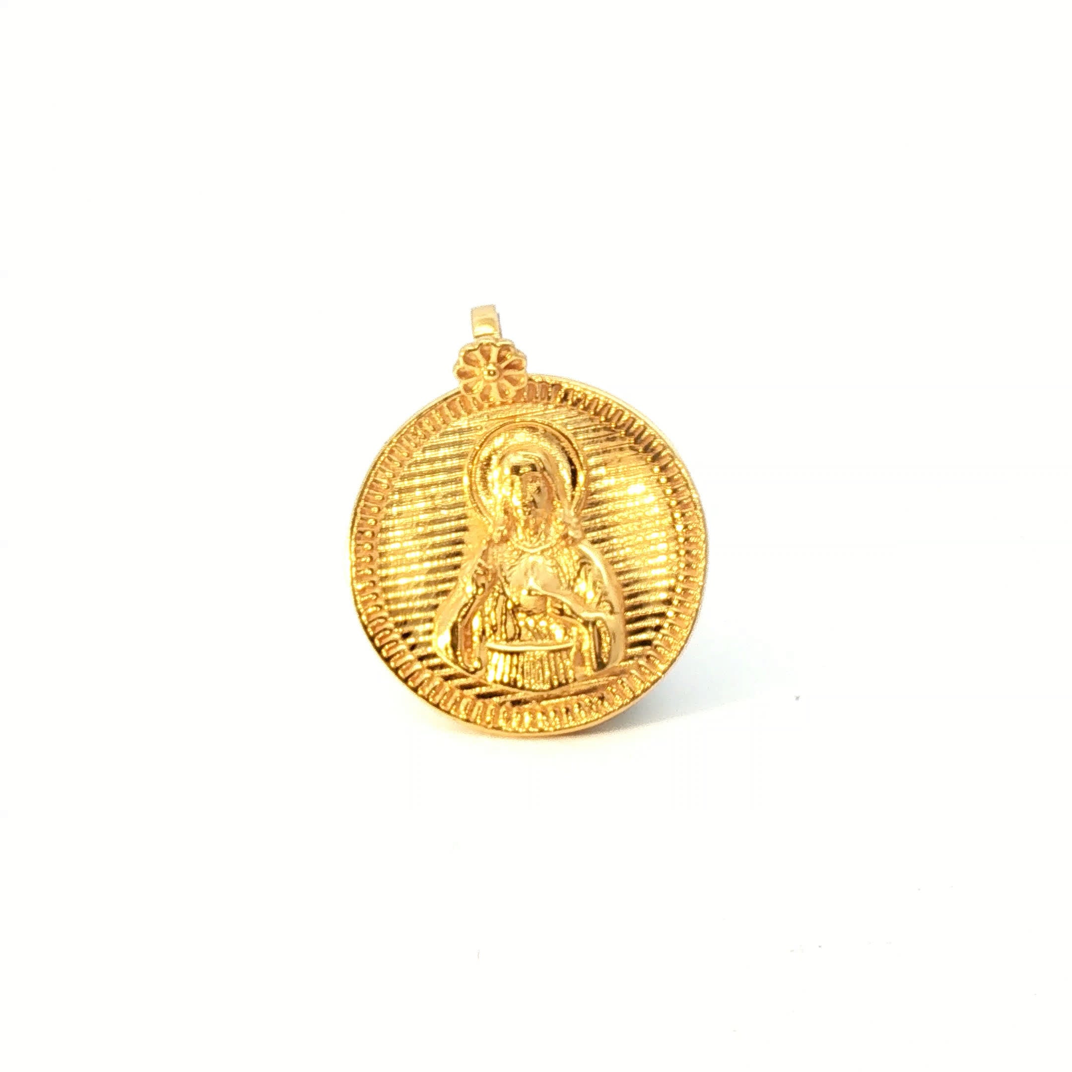 Religious Virgin Mary Medallion Pendant in Yellow Gold