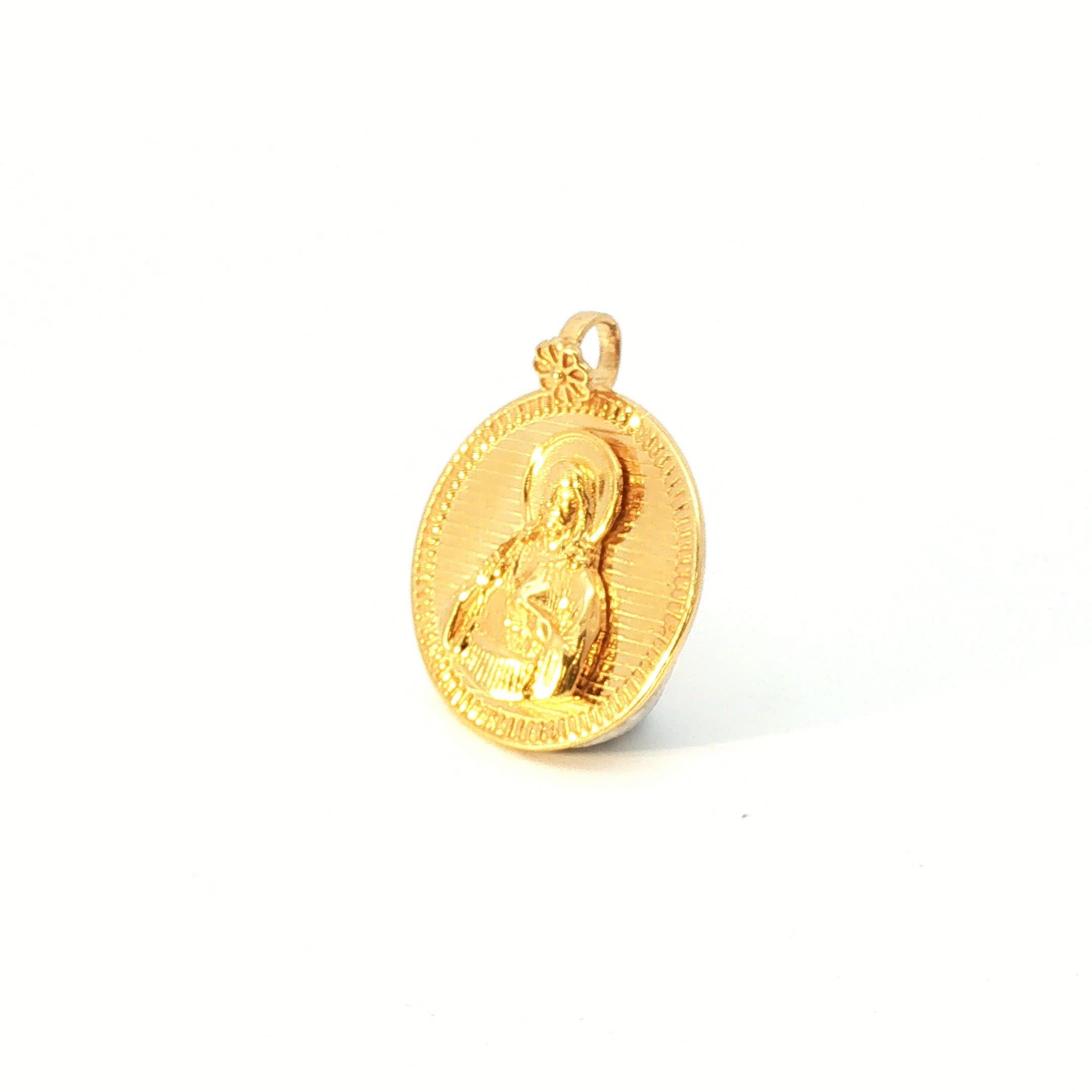 Religious Virgin Mary Medallion Pendant in Yellow Gold