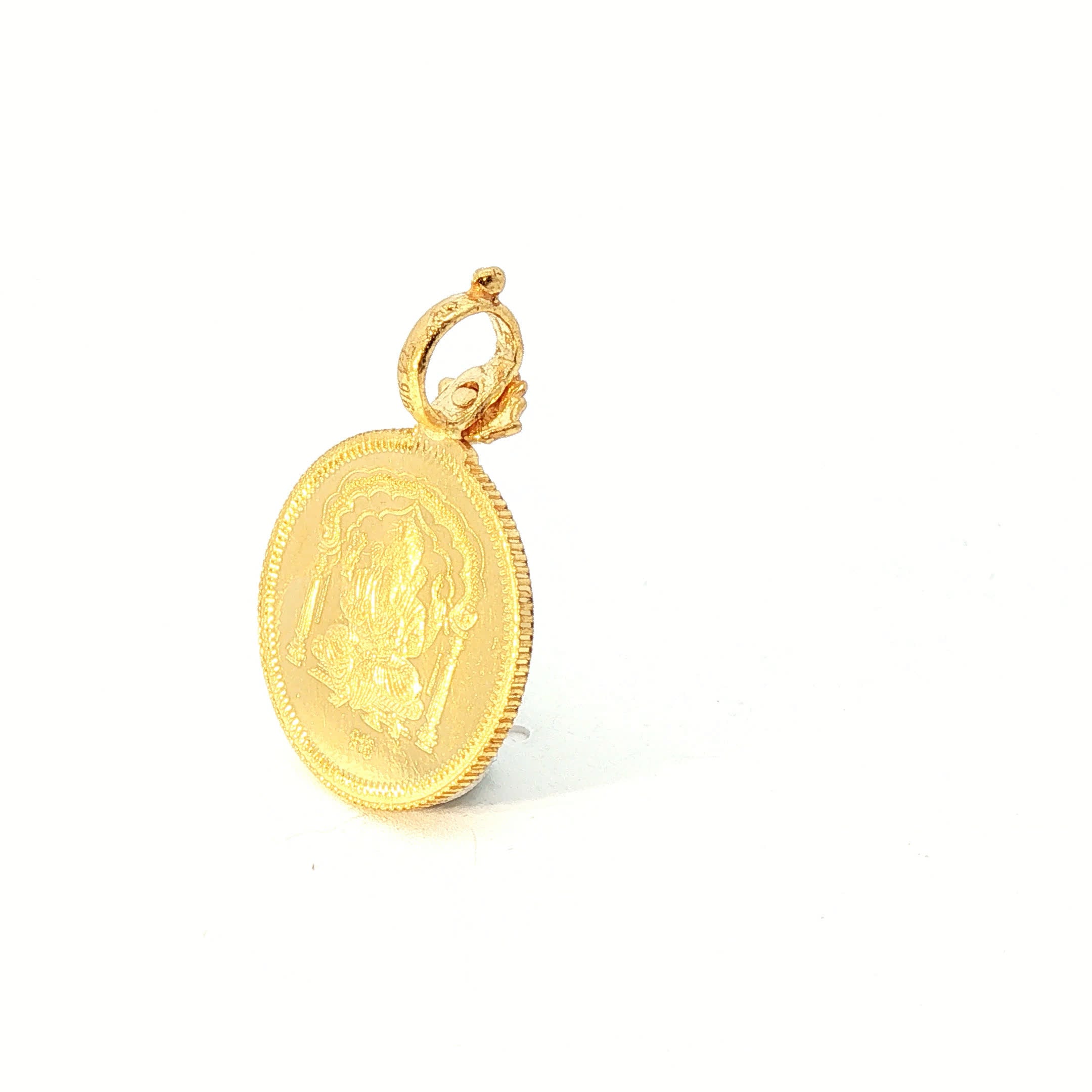 Traditional Lord Ganesha 22K Yellow Gold Embossed Round Medallion Pendant