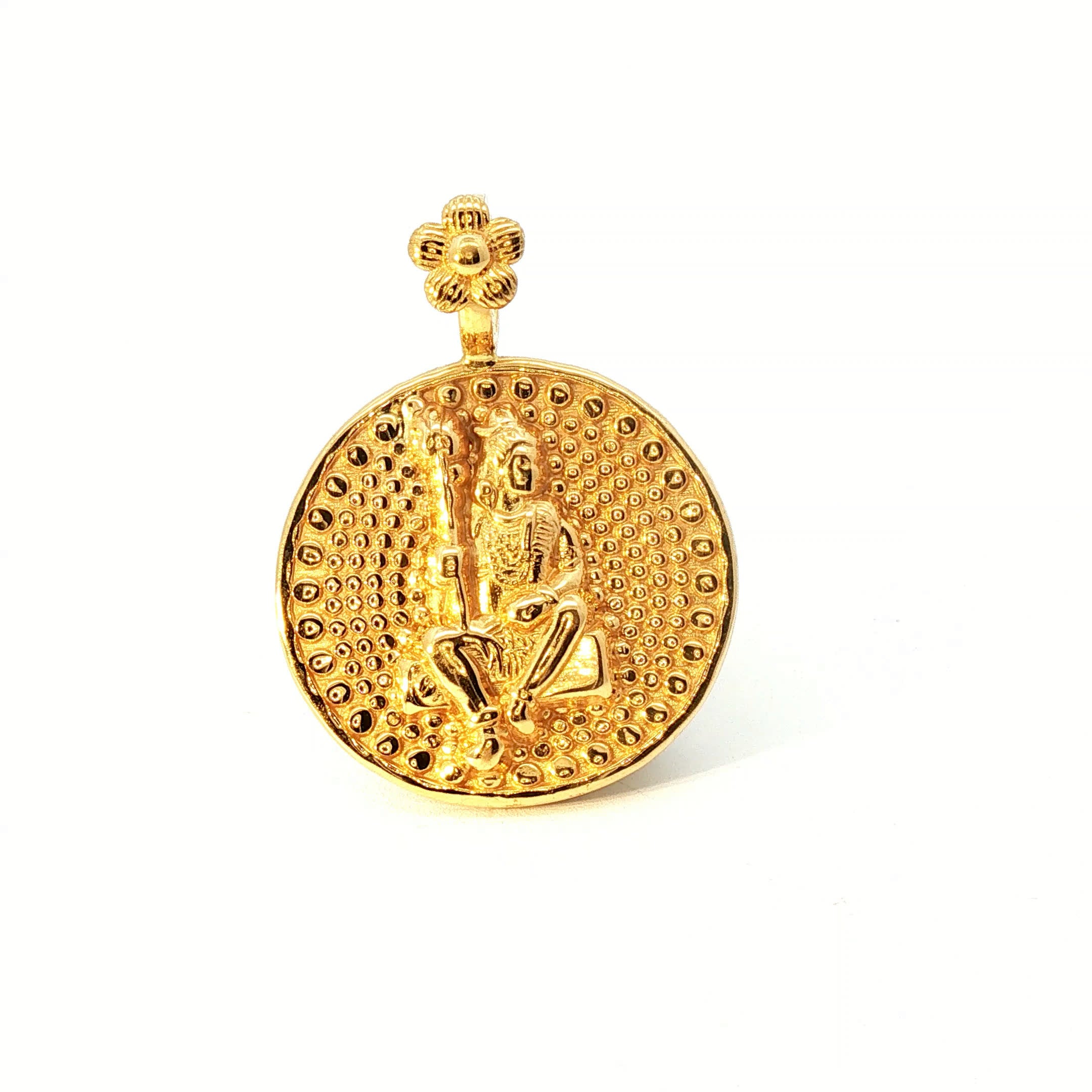 Traditional Yellow Gold Medallion Pendant with Floral Bail