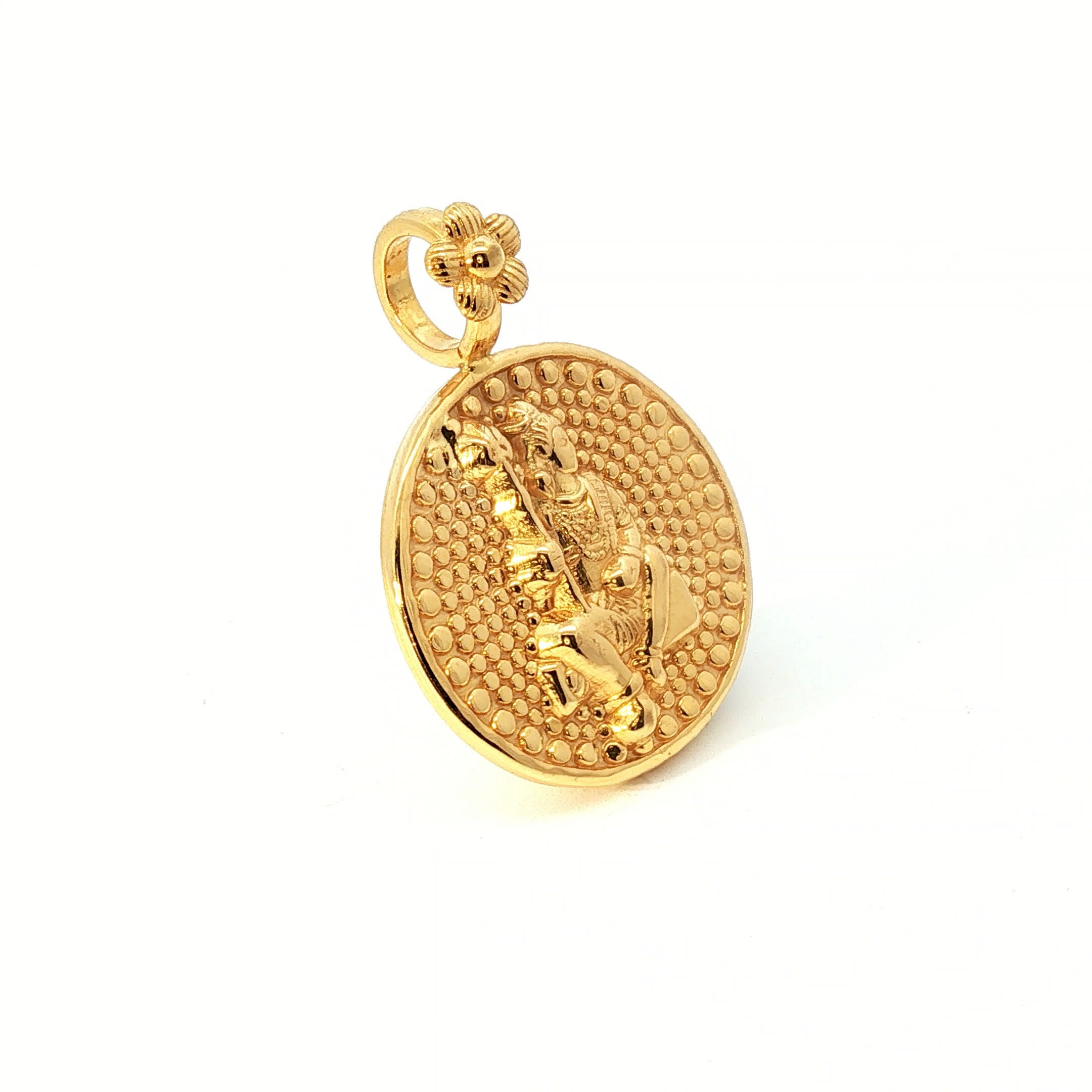 Traditional Yellow Gold Medallion Pendant with Floral Bail