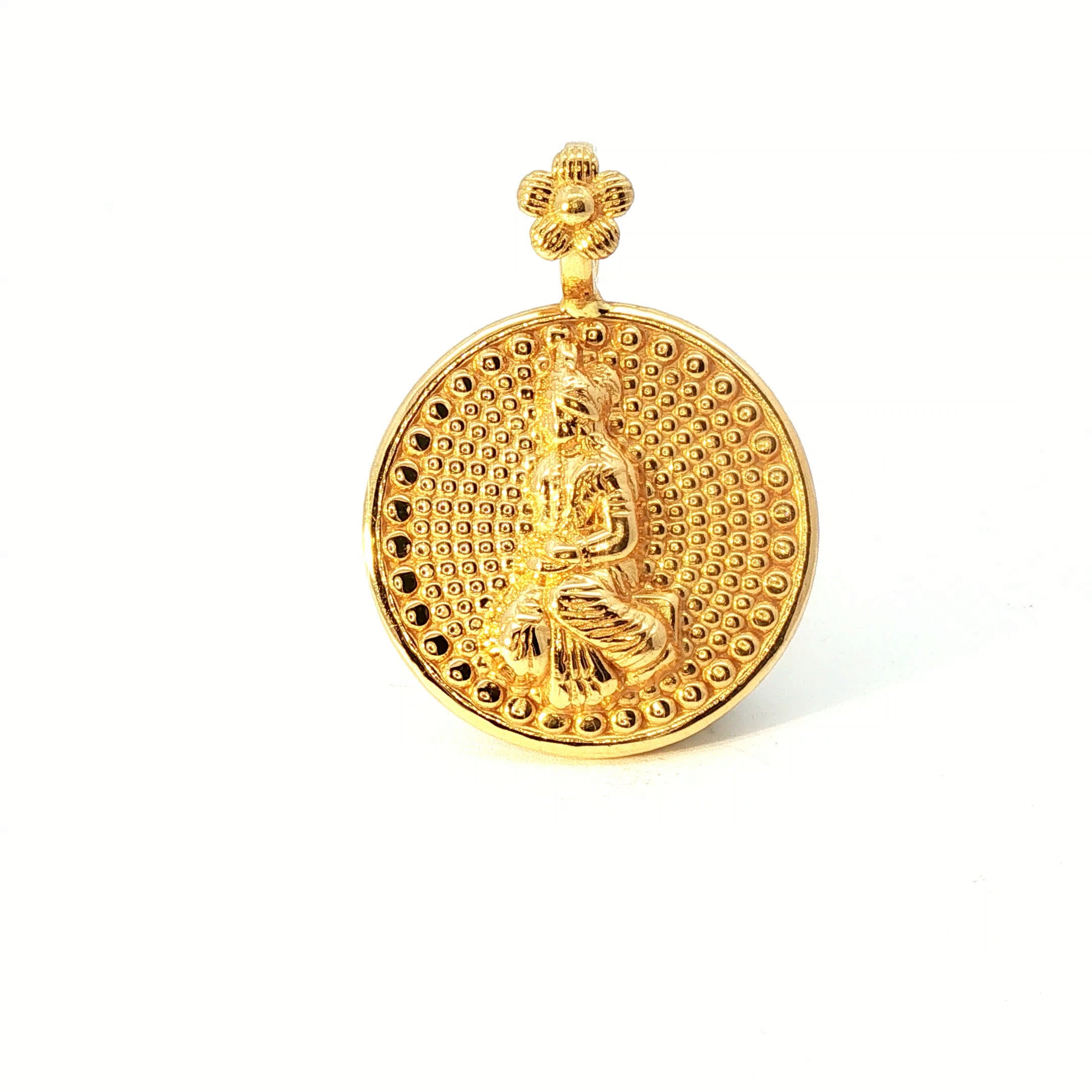 Intricately Embossed Yellow Gold Circular Deity Pendant