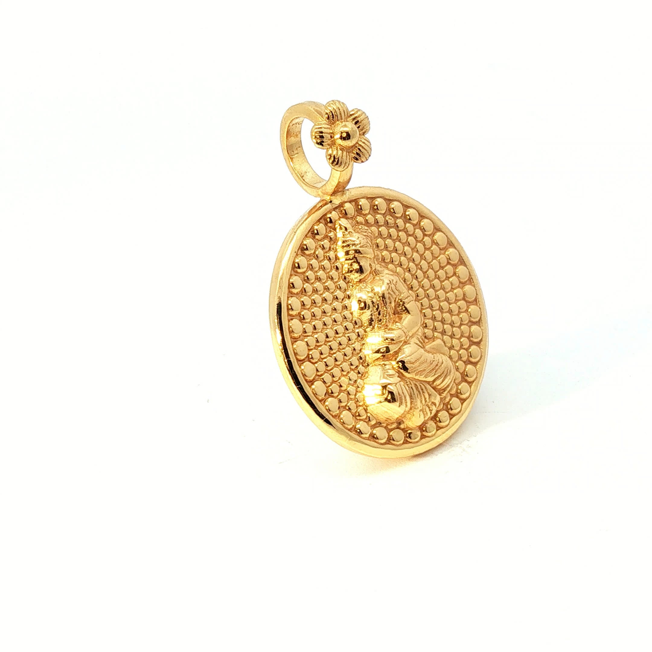 Intricately Embossed Yellow Gold Circular Deity Pendant