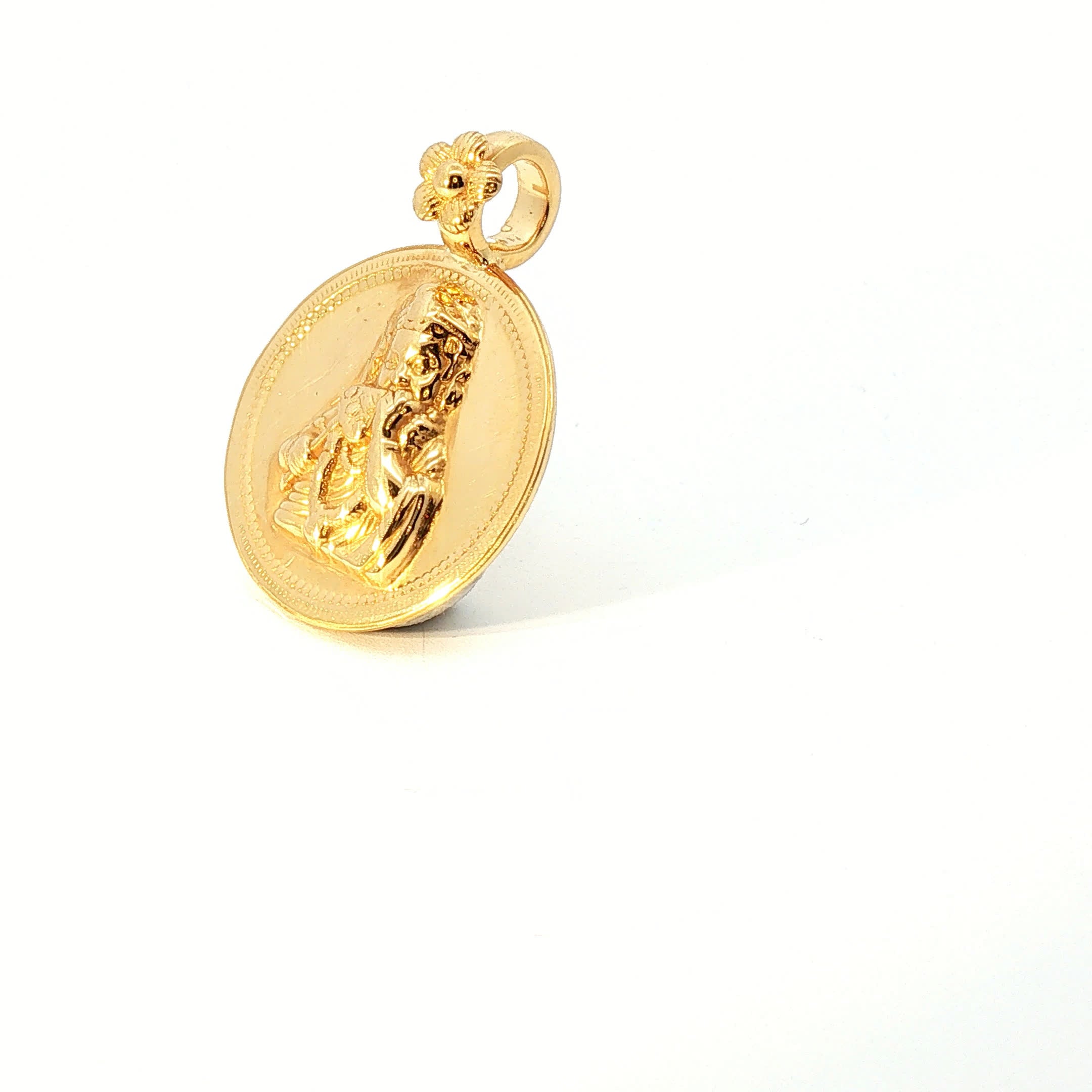 Religious Yellow Gold Lord Krishna Embossed Medallion Pendant