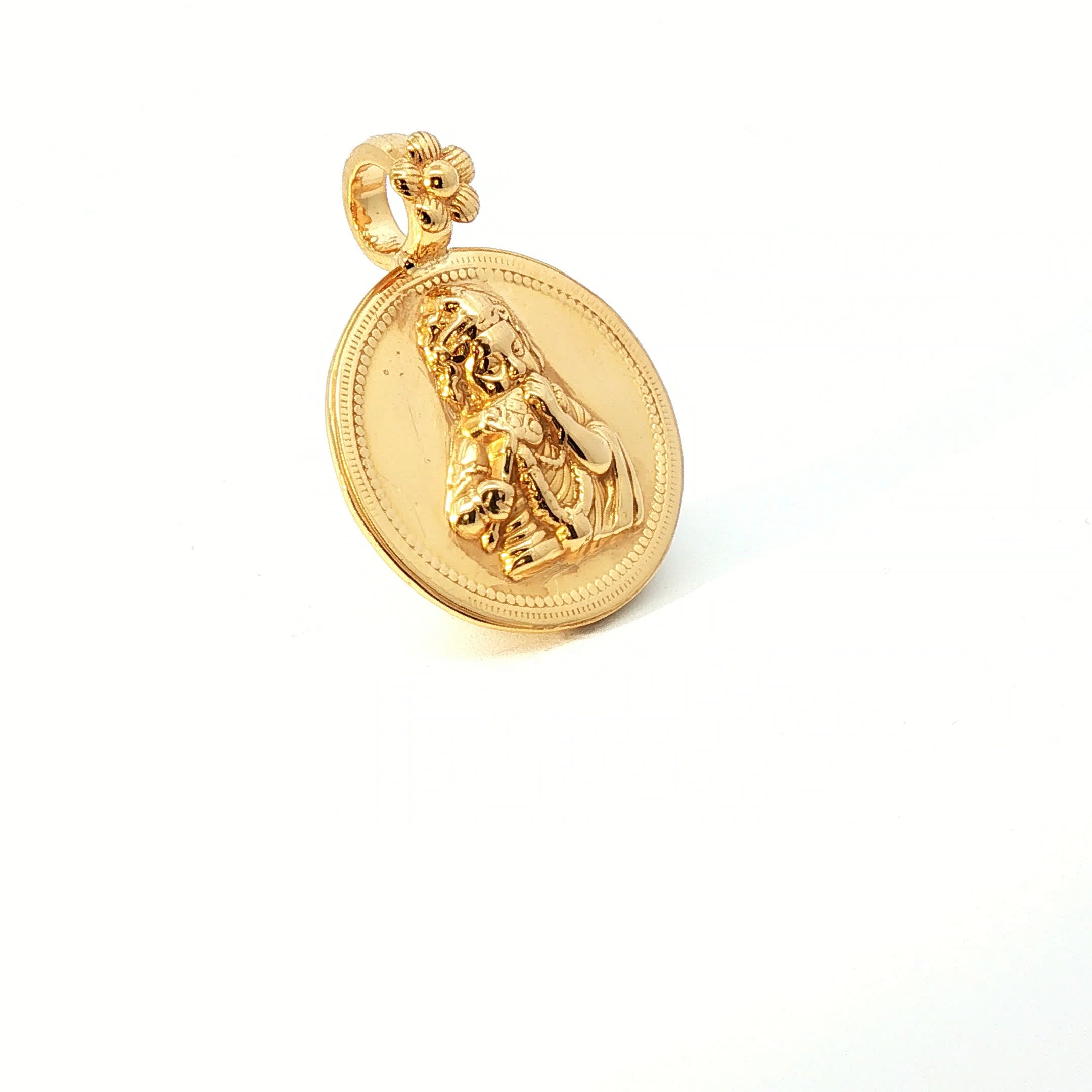 Religious Yellow Gold Lord Krishna Embossed Medallion Pendant