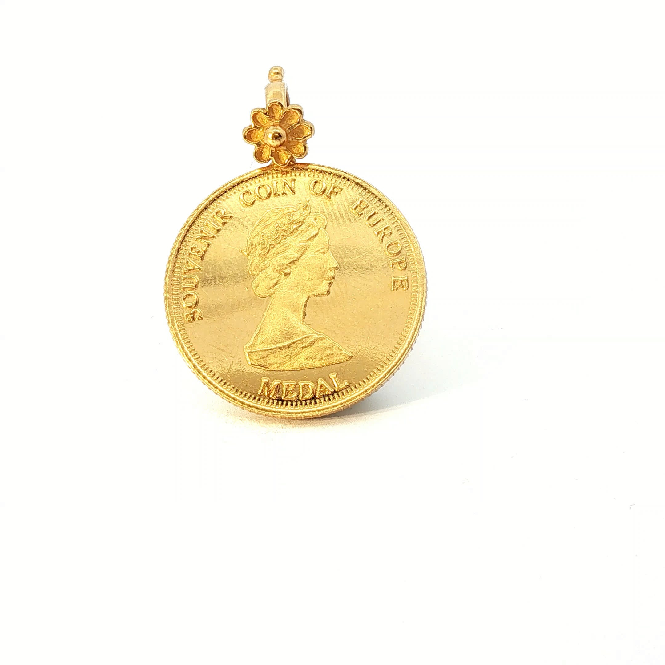 Yellow Gold Souvenir Coin of Europe Medallion Pendant