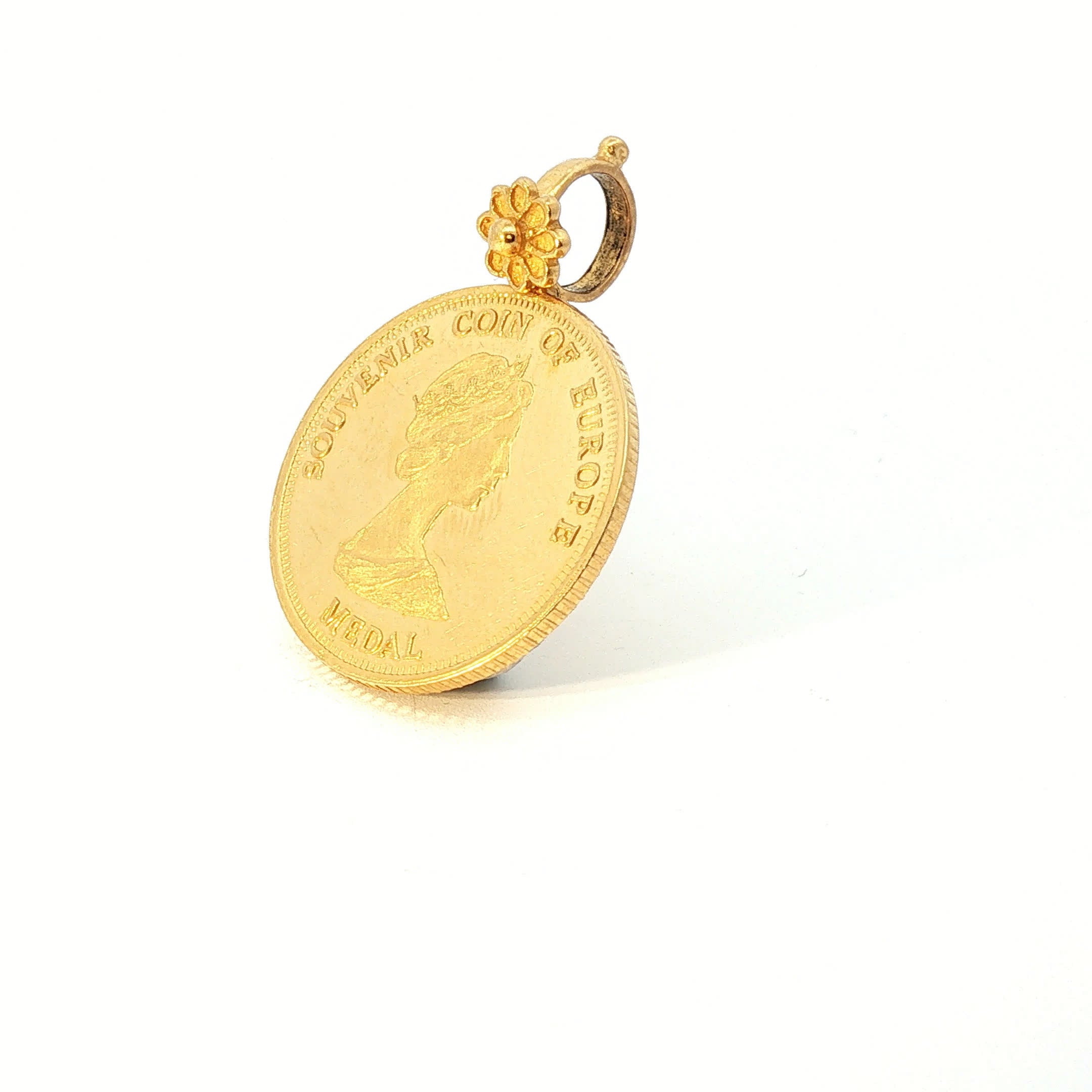 Yellow Gold Souvenir Coin of Europe Medallion Pendant