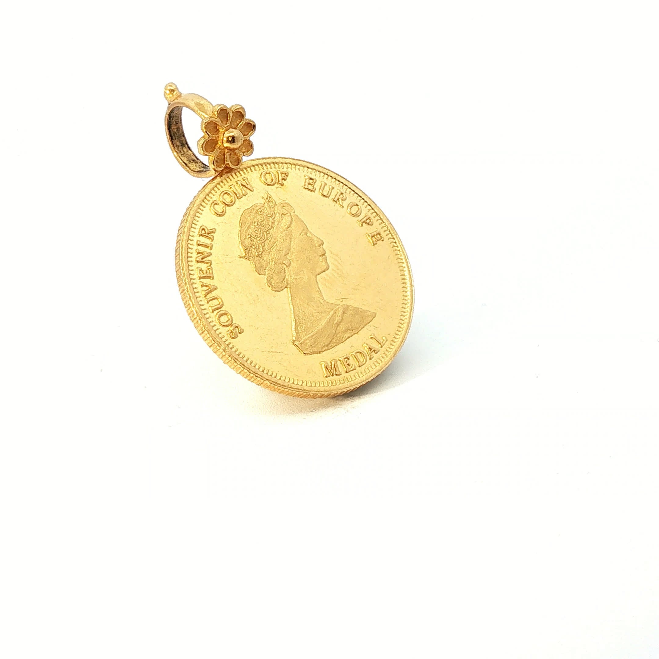 Yellow Gold Souvenir Coin of Europe Medallion Pendant