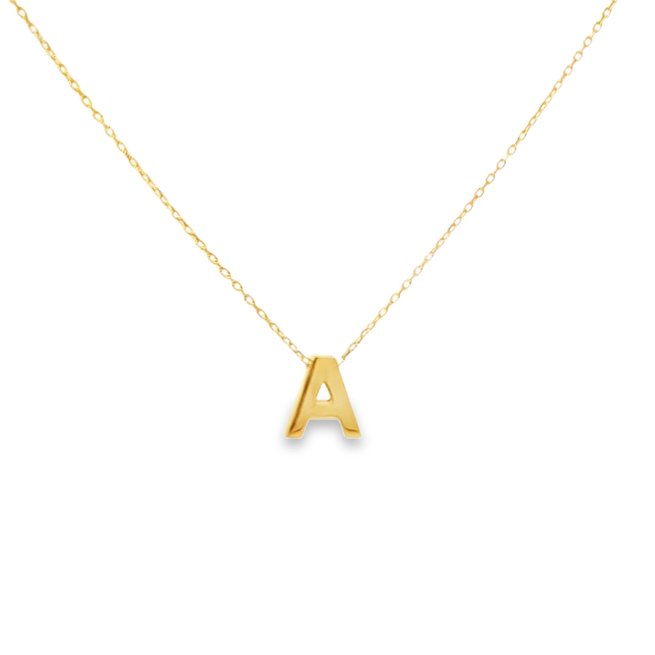 Yellow Gold Initial A Charm Necklace