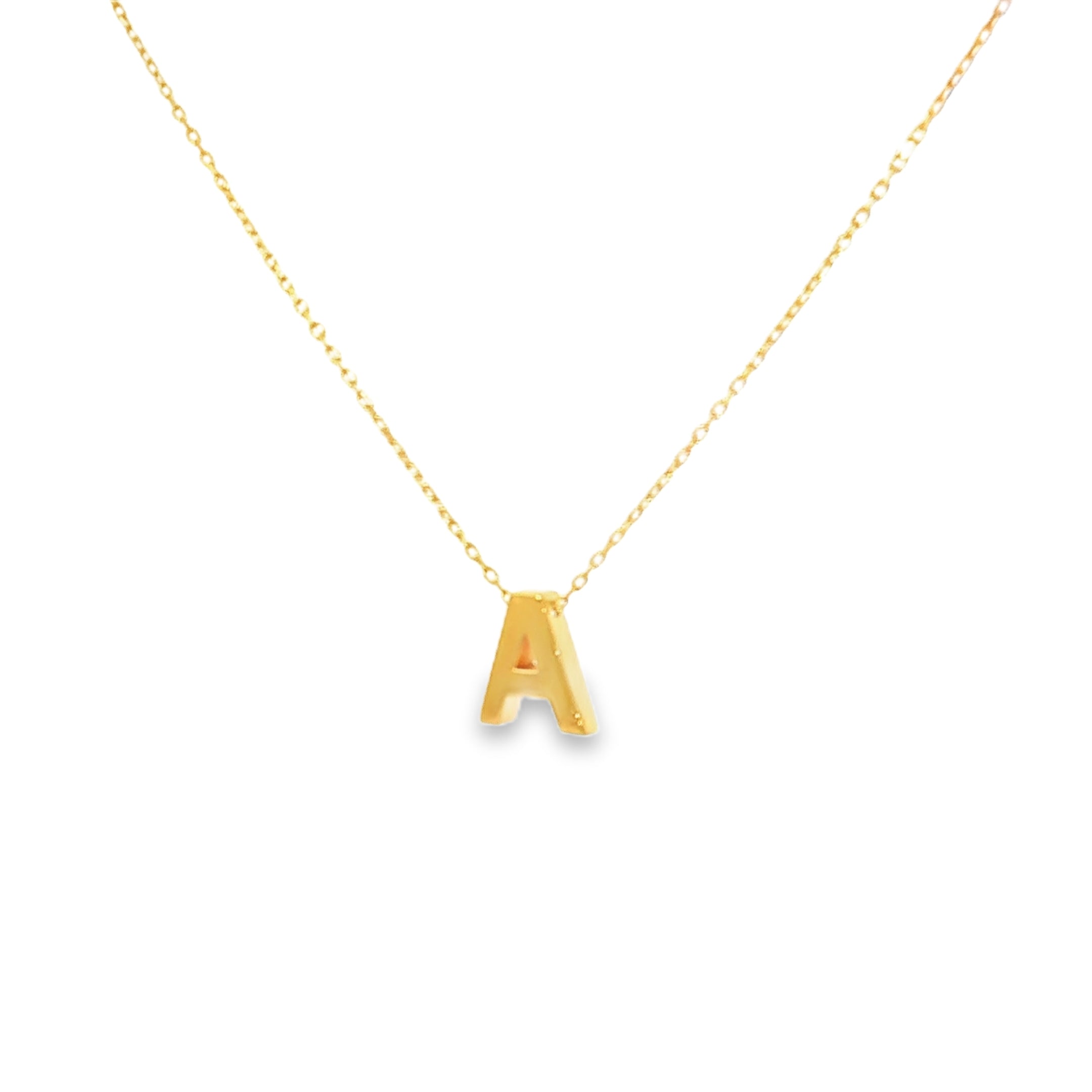 Yellow Gold Initial A Charm Necklace