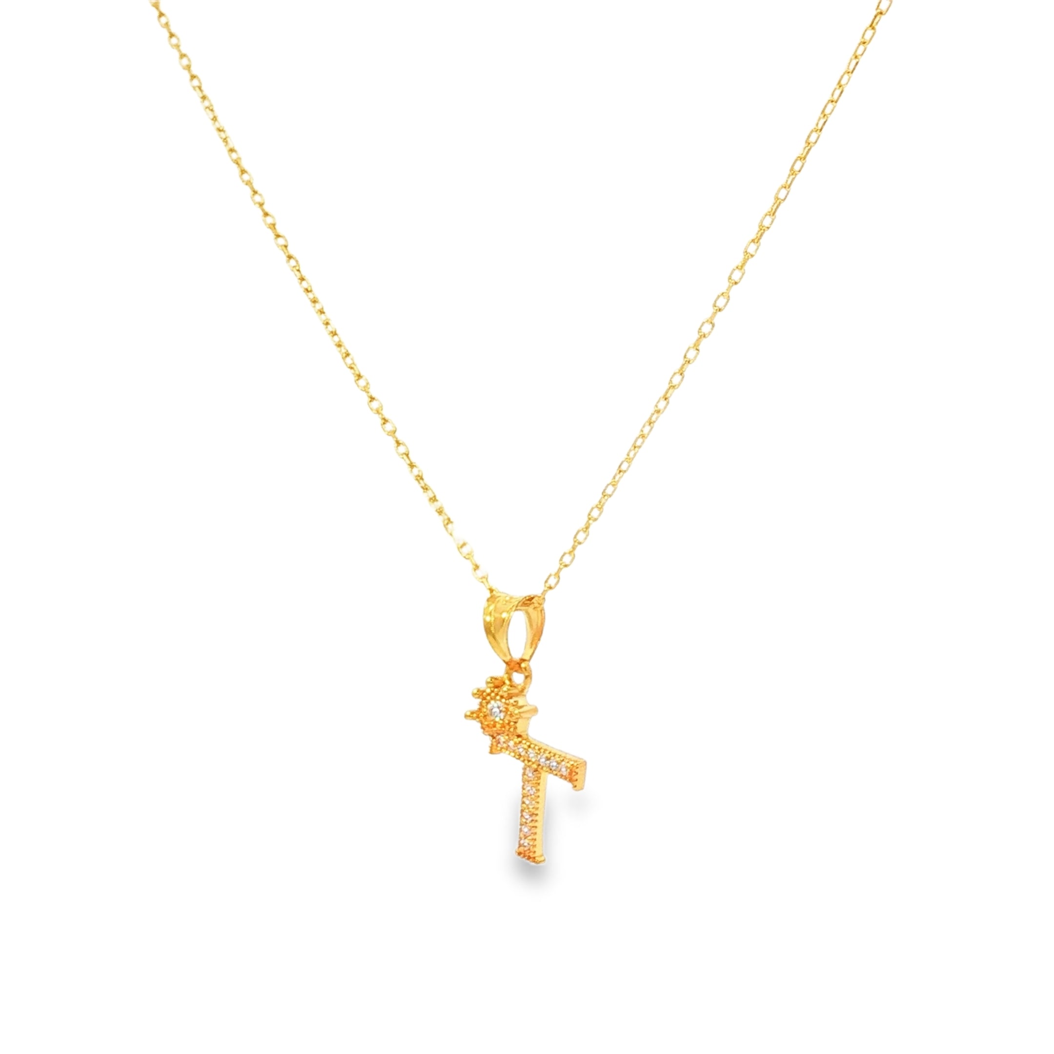 'T' Pendant Charm Necklace in Yellow Gold