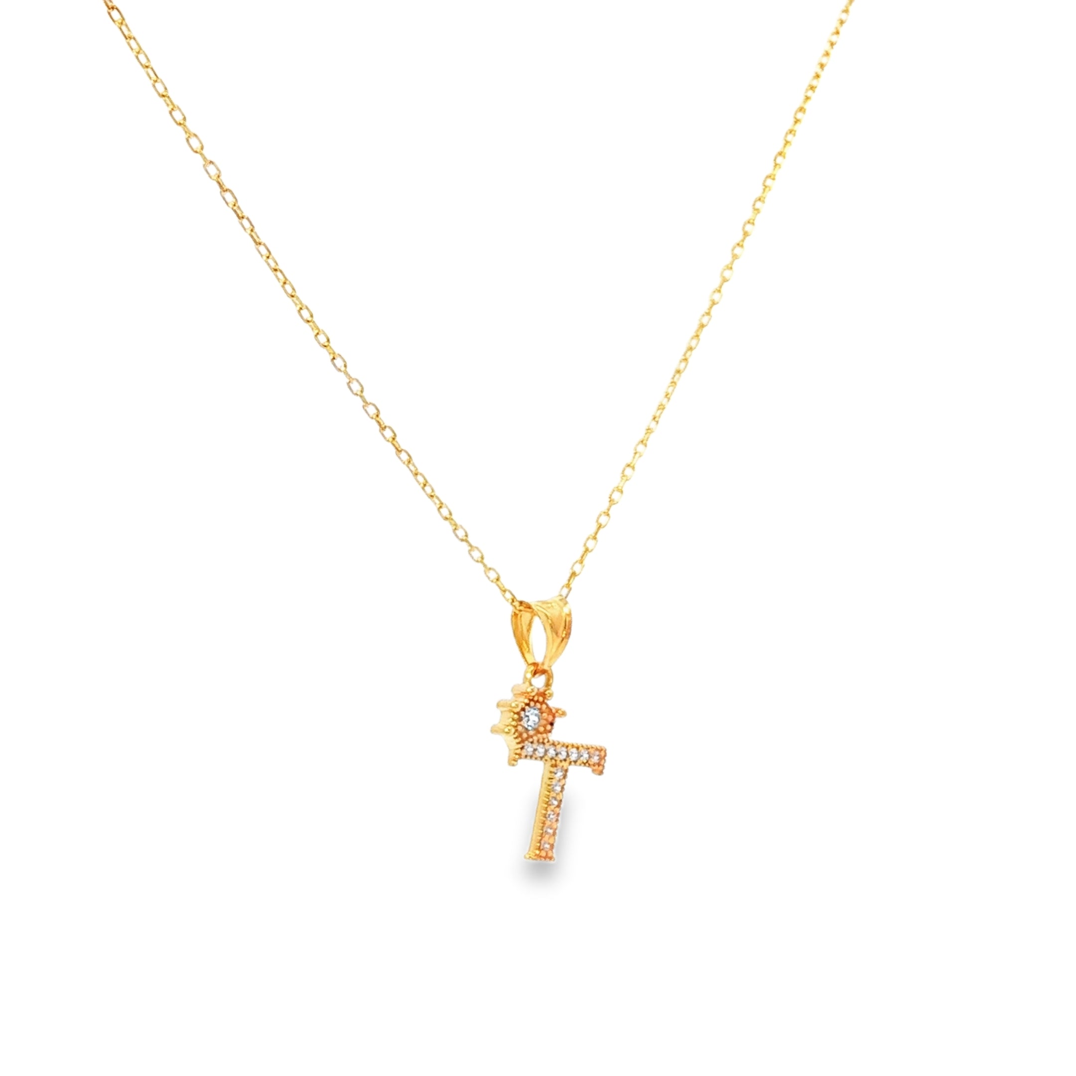 'T' Pendant Charm Necklace in Yellow Gold
